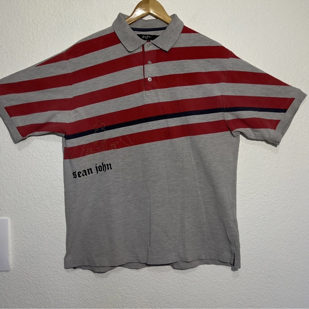 Sean John Polo Shirt Sz XL Stripped Patch Logo